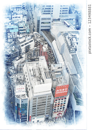 水彩風格，東京澀谷 123498881