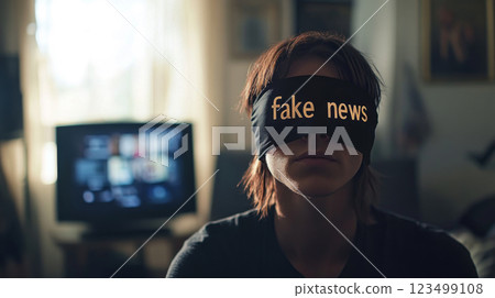 Woman with Fake News Blindfold 123499108