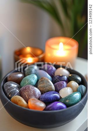 Crystals and Candlelight in Relaxing Setup Crystals and Candlelight in Relaxing Setup 123499142