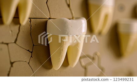 A tooth hanging on a wall in a dental office 123499231