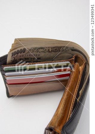 A well-used bi-fold wallet A well-used bi-fold wallet 123499341
