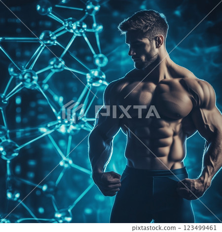 Protein molecular structure and muscular man Protein molecular structure and muscular man 123499461