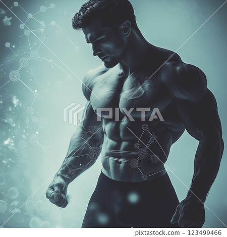 Protein molecular structure and muscular man Protein molecular structure and muscular man 123499466