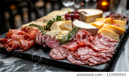 Elegant Charcuterie and Cheese Platter with Grapes 123499563