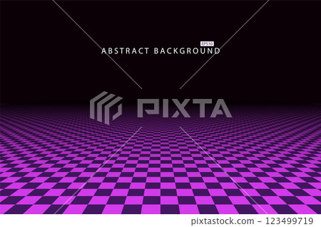 Abstract background with perspective. Black purple square tile floor - infinity surface. Creative futuristic composition - 80s fashion retro design 123499719