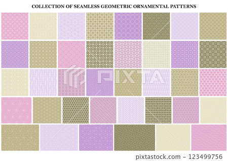 Big bundle of color geometric seamless patterns - ornamental symmetric design. Collection of vector delicate decorative backgrounds Big bundle of color geometric seamless patterns - ornamental symmetric design. Collection of vector delicate decorative backgrounds 123499756