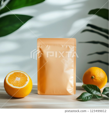 Plain protein pouch and simple background 123499812