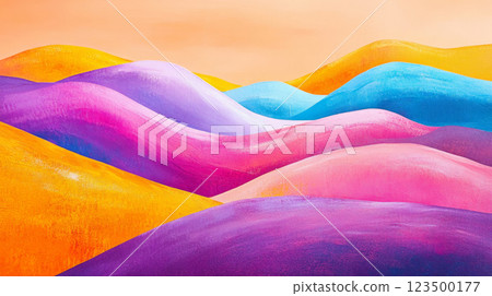 Vibrant Abstract Landscape of Colorful Mountains and Desert 123500177