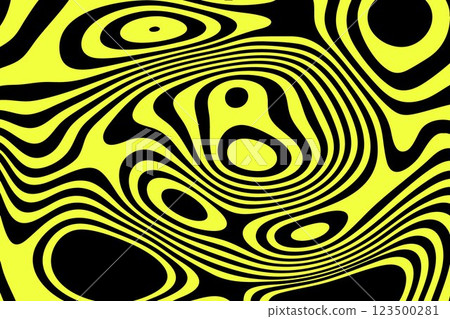 Abstract wave background, black yellow wavy stripes or lines design. Optical art. 123500281