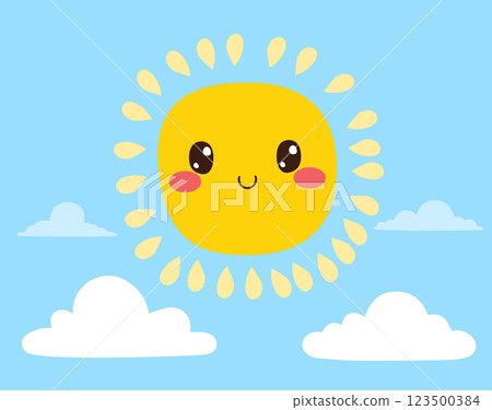 Cartoon Sun Character With Clouds Vector Illustration 123500384