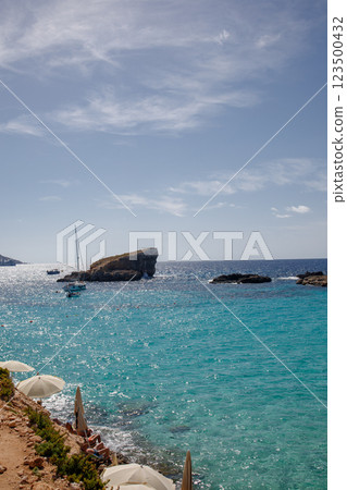 Blue Lagoon in Malta on Comino island panoramic view 123500432