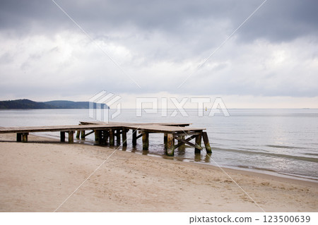 Small Molo wooden pier in Sopot, Poland 123500639