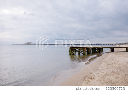 Small Molo wooden pier in Sopot, Poland Small Molo wooden pier in Sopot, Poland 123500723