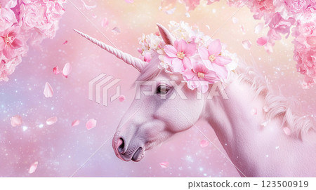 magical fairy pink unicorn	with flower 123500919