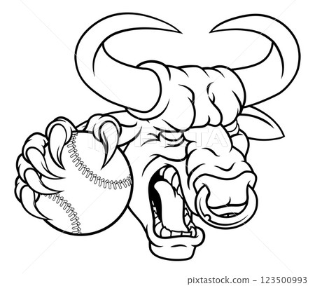 Bull Minotaur Longhorn Cow Baseball Mascot Cartoon Bull Minotaur Longhorn Cow Baseball Mascot Cartoon 123500993