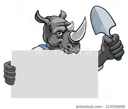 Gardener Rhino Cartoon Handyman Tool Mascot 123500998
