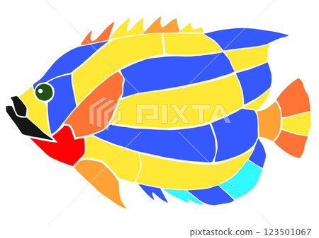 彩色玻璃風格剪紙插圖,觀賞魚,皇帝神仙魚,無關節 彩色玻璃風格剪紙插圖,觀賞魚,皇帝神仙魚,無關節 123501067