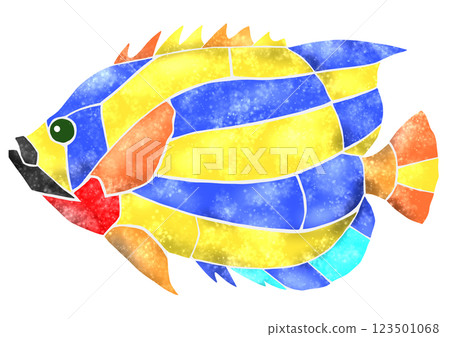 馬賽克風格的彩色觀賞魚插圖,皇帝神仙魚 馬賽克風格的彩色觀賞魚插圖,皇帝神仙魚 123501068