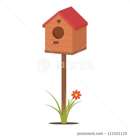 A birdhouse for birds, isolated on a white background. Cartoon vector illustration A birdhouse for birds, isolated on a white background. Cartoon vector illustration 123501129