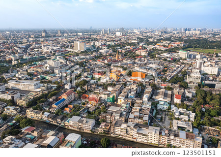A view from above provides a stunning look at the urban landscape of Bangkok. 123501151