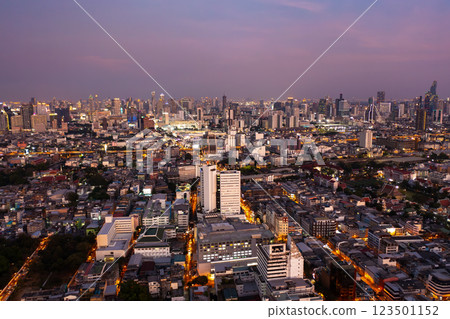 A view from above provides a stunning look at the urban landscape of Bangkok. 123501152