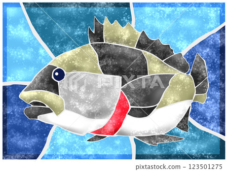 A wonderful tiled illustration of the saltwater fish black porgy with a cutout background 123501275