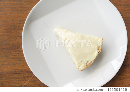 Clear Coconut Cream Pie in the dish on the wood table without anything topping on it. Shooting in the sunlight. Clear Coconut Cream Pie in the dish on the wood table without anything topping on it. Shooting in the sunlight. 123501436