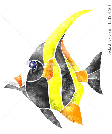 一幅美麗的馬賽克風格剪紙插圖，描繪了一條摩爾式觀賞魚 123501501
