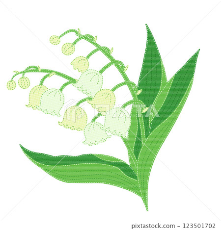 帶有縫線的補丁樣式的鈴蘭插圖 123501702