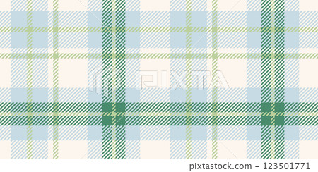 Seamless light blue, green, and beige plaid pattern with diagonal striped details. Geometric textile design for backgrounds and print. Seamless light blue, green, and beige plaid pattern with diagonal striped details. Geometric textile design for backgrounds and print. 123501771