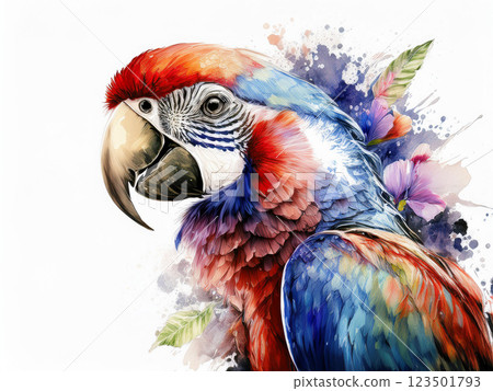 Watercolor art of a scarlet macaw 123501793