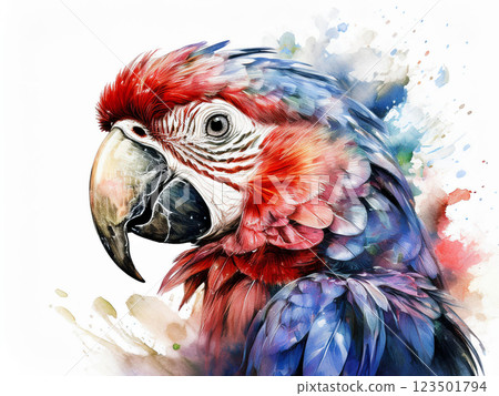 Watercolor art of a scarlet macaw 123501794