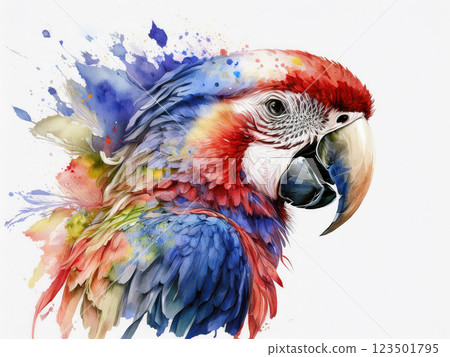 Watercolor art of a scarlet macaw 123501795