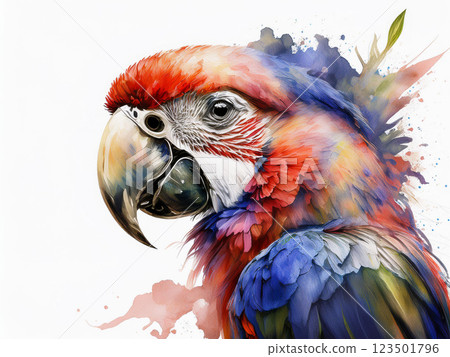 Watercolor art of a scarlet macaw 123501796