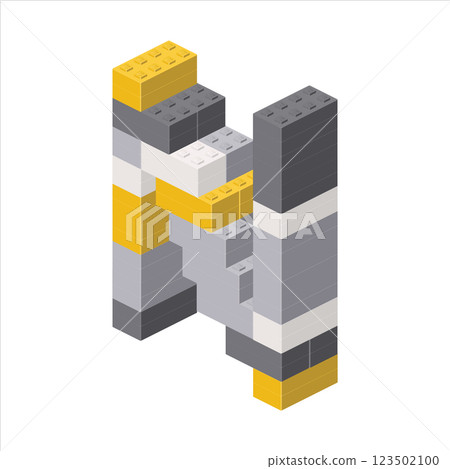 Letter N in isometric view assembled from plastic blocks. Vector Letter N in isometric view assembled from plastic blocks. Vector 123502100