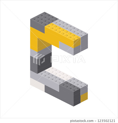 Letter C in isometric view assembled from plastic blocks. Vector Letter C in isometric view assembled from plastic blocks. Vector 123502121