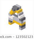 Letter A in isometric view assembled from plastic blocks. Vector 123502123