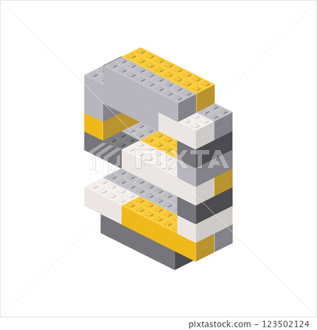 Number 9 in isometric view assembled from plastic blocks. Vector 123502124
