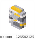 Number 8 in isometric view assembled from plastic blocks. Vector 123502125