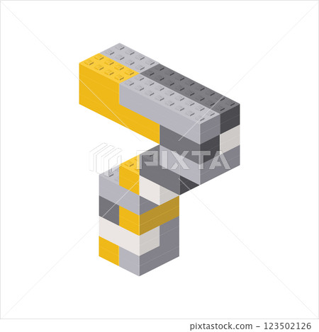 Number 7 in isometric view assembled from plastic blocks. Vector 123502126