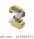 Number 3 in isometric view assembled from plastic blocks. Vector 123502151