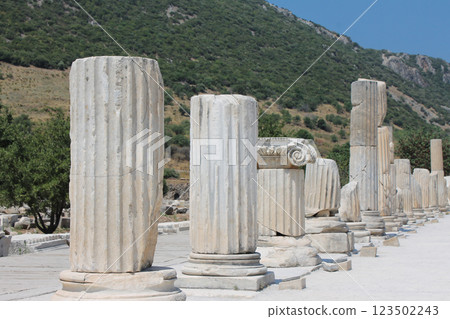 Ancient ruins of columns in Ephesus, Turkey Ancient ruins of columns in Ephesus, Turkey 123502243