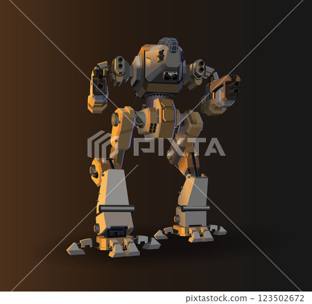 Gaming space combat robot with guns. Vector. 123502672