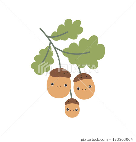Acorns. Cute character. Kawaii. For printing on postcards and other uses. Acorns. Cute character. Kawaii. For printing on postcards and other uses. 123503064