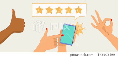 Phone With Five Star Rating Drawing Illustration 123503166