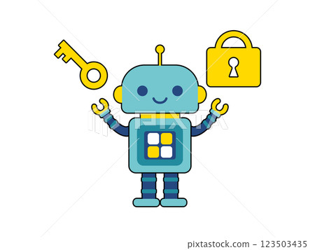 可愛的機器人角色掛鎖和鑰匙 可愛的機器人角色掛鎖和鑰匙 123503435