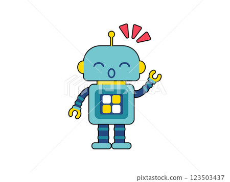Cute robot character attention mark Cute robot character attention mark 123503437