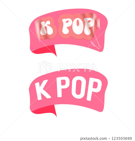 K-pop pink emblem pink sticker isolated on white. Korean pop music sticker, tag, retro label, banner, ribbon, label png 123503699