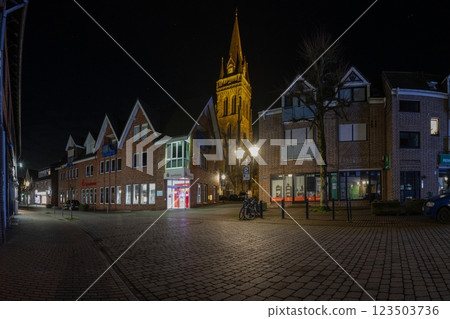 Church of Ascheberg illuminated at night in Germany with historic charm 123503736