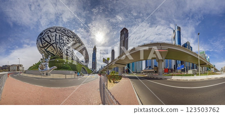Museum of the Future with futuristic architecture and Arabic calligraphy in Dubai 123503762